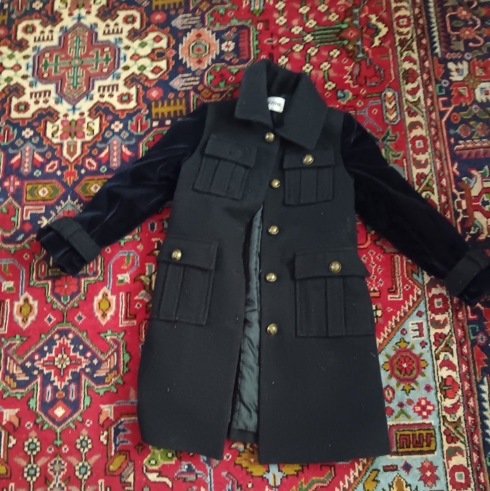 Wool Blend Coat With Velvet Sleeves